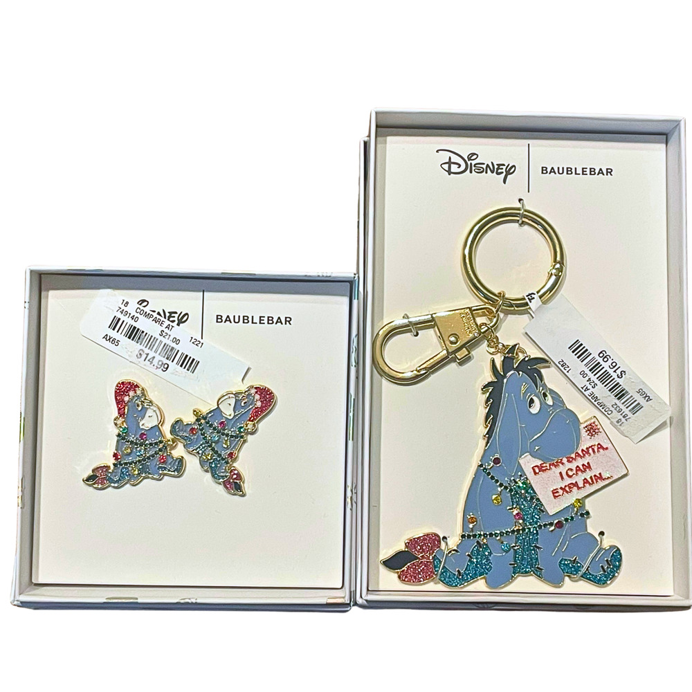 Eeyore Disney Baublebar 4" Keychain & Christmas Lights Earrings 2 Pc Set New